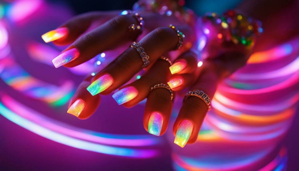 uñas decoradas con aros de luz